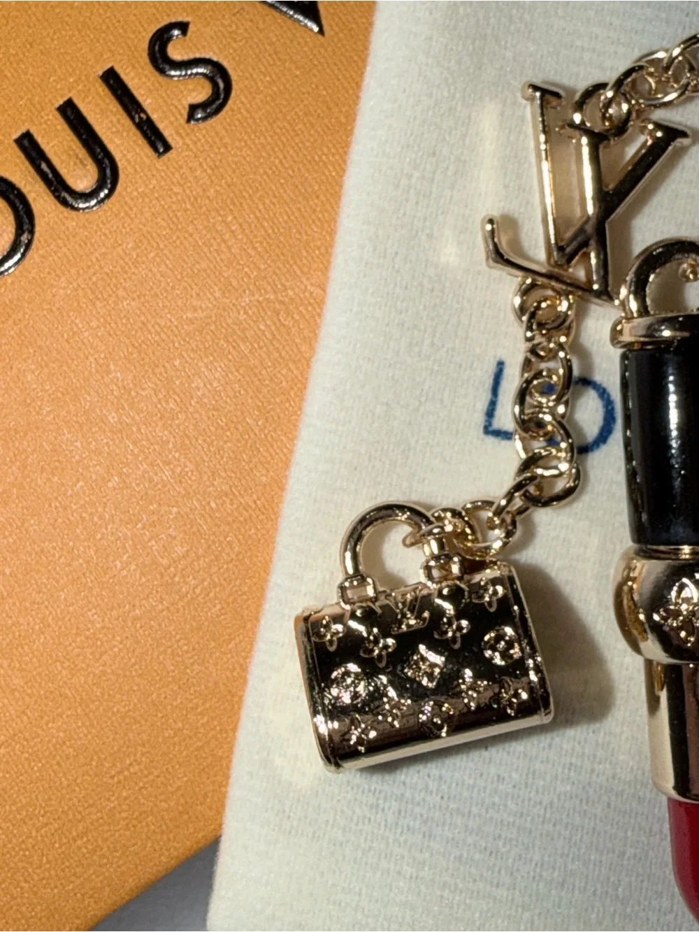 Fashion  Gold-Tone Red Lipstick, and handbag Charm Keychain